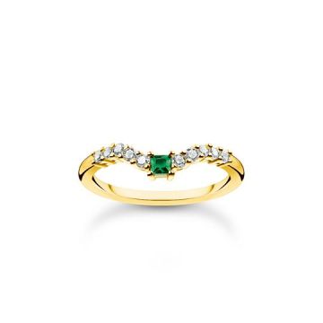 Ring Silber vergoldet, gelb Sabo Thomas Grüner Stein mit Weissen Steinen Gold