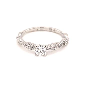 Ring Weissgold 750 Atelier Kopf Solitaire Ring mit Brillanten in der Schiene