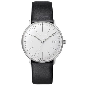 Damenarmbanduhr Edelstahl Junghans Max Bill Quarz, Lederband schwarz