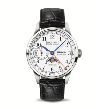 Herrenarmbanduhr Edelstahl Union Glashütte 1893 JOHANNES DÜRRSTEIN EDITION MONDPHASE