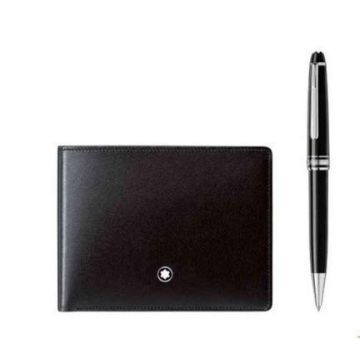 Schreibgeräte Leder echt Montblanc Set Montblanc Meisterstück Classique Kugelschreiber und Kards Brieftasche