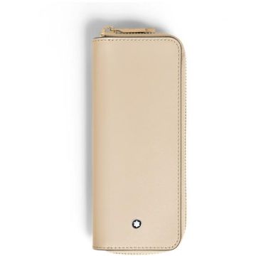Etuis, Schmuckkassetten, etc. Leder echt Montblanc Meisterstück Etui für 2 Schreibgeräte beige