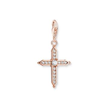 Anhänger Silber vergoldet, rot Sabo Thomas Charm Kreuz mit weissen Steinen Roségold