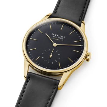 Herrenarmbanduhr Gelbgold 750 Nomos Orion Gold neomatik new black