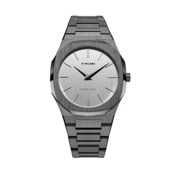 Herrenarmbanduhr Edelstahl/PVD besch. schwarz D1 Milano Ultra Thin Fence 40mm