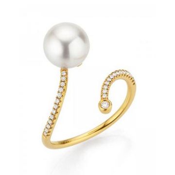 Ring Gelbgold 750 Yana Nesper Brilliantring mit Akoya Perle
