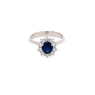 Ring Weissgold 750 Atelier Kopf mit Brillanten und Blausaphir